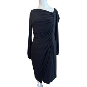 Chaps Large Long Sleeve Side Ruched Asymmetric Neck Sheath Bodycon Stretch Dress